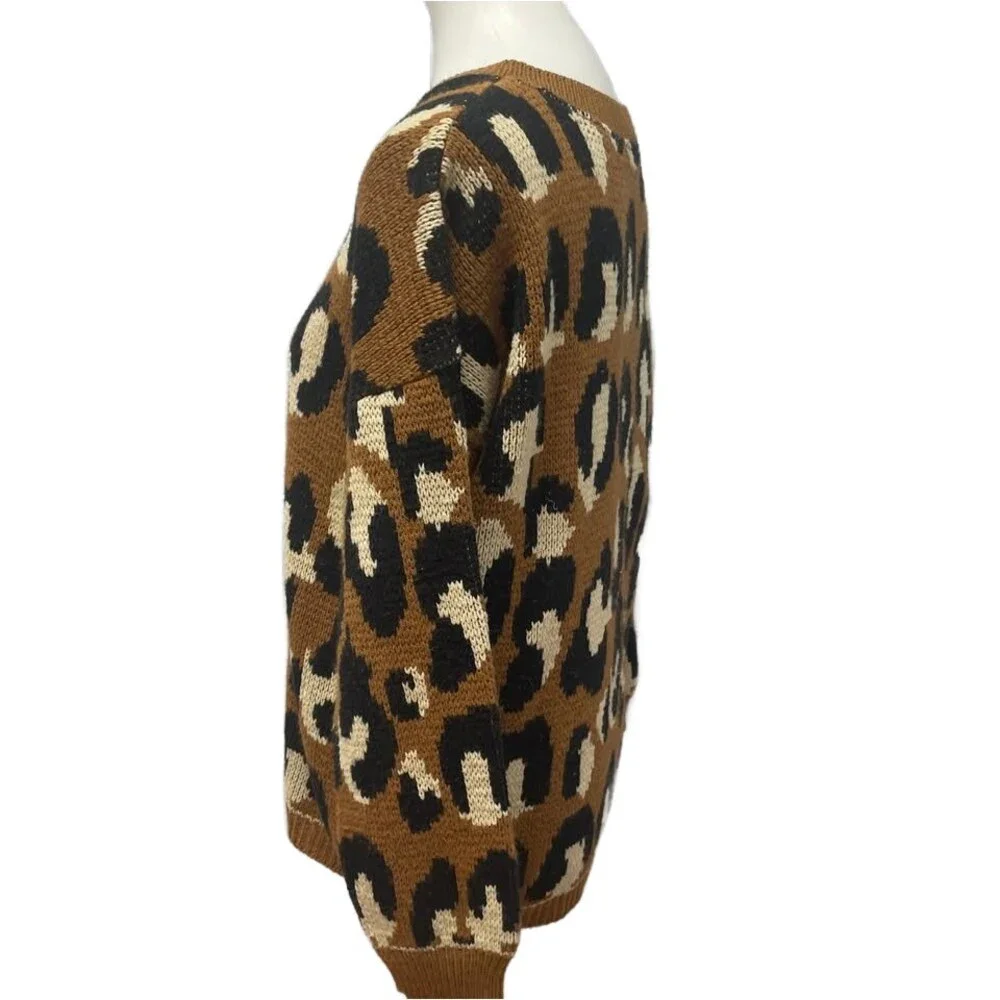 Sparkle & Fade Womens XS Long Sleeve Animal Dot Crew Neck Acrylic Sweater